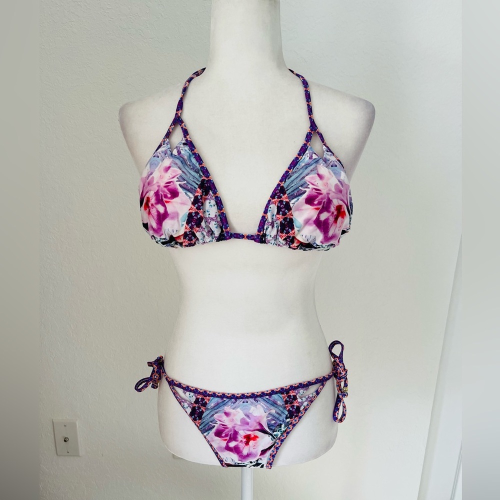Nanette Lepore Purple Floral String Bikini Size S/M